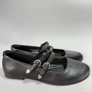 FRYE Carson Black Leather Multi-Strap Mary Jane Flats